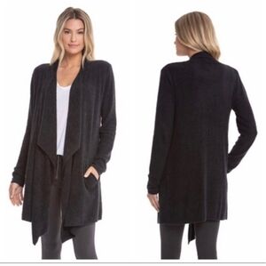 BAREFOOT DREAMS Cozychic Lite Island Drape Front Black Cardigan Style 903 L/XL